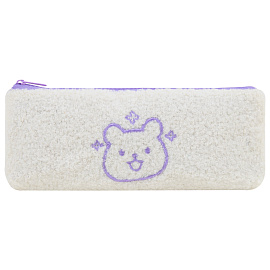 Пенал ЮНЛАНДИЯ, 1 отделение, плюш, "Bear", белый, 22x8х3 см, 272270