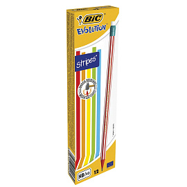 Карандаш чернографитный HB с ластиком BIC Evolution Stripes заточенный шестигранный