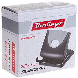 Дырокол Berlingo "Office Soft" 30л., пластиковый, черный, с линейкой фото Дырокол Berlingo "Office Soft" 30л., пластиковый, черный, с линейкой