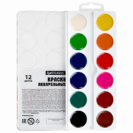 Краски акварельные BRAUBERG 12 цветов "Аниме", медовые, круглые кюветы, 192552