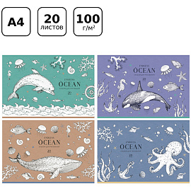 Альбом для рисования 20л., А4, на скрепке BG "Ocean