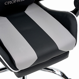 Кресло компьютерное CROMEX (КРОМЕКС) "Wave GM-145", вибромассаж, подножка, подушки, экокожа, черное/серое, 532956