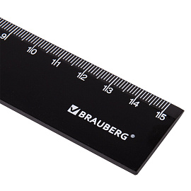 Линейка пластиковая 15 см, BRAUBERG, черная, пакет, 210774