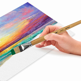 Кисть ПИФАГОР, ЩЕТИНА, плоская, № 18, деревянная лакированная ручка, пакет с подвесом, 200878