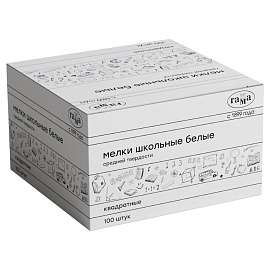 Мелки школьные Гамма, белые, 100шт., средней твердости, квадратные, картонная коробка