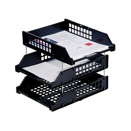 Лоток горизонтальный для бумаг Стамм Strong пластиковый черный решетчатый (3 штуки в упаковке)