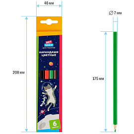 Карандаши цветные ArtSpace "Космонавты", 06цв., заточен., картон, европодвес