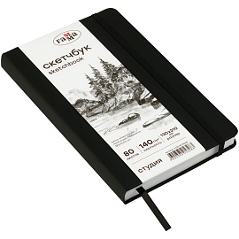 Скетчбук 80л., 130*210 Гамма "Студия", черный, твердая обложка, на резинке, белая, 140г/м2