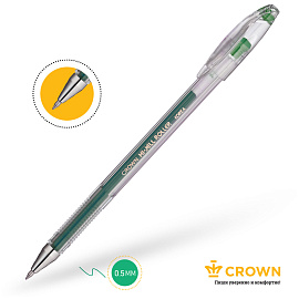 Ручка гелевая Crown "Hi-Jell" зеленая 0,5мм, штрих-код  Цена за 1 ручку