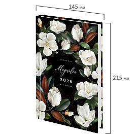 Ежедневник датированный 2026 145х215 мм, А5, STAFF, ламинированная обложка, "Магнолия", 117326