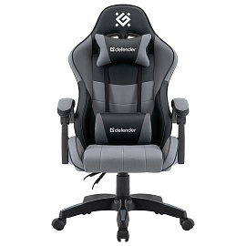 Кресло компьютерное DEFENDER "Strider", 2 подушки, ткань/экокожа, черное/серое, 64056