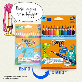 Карандаши цветные BIC Kids Evolution 12 карандашей 12 цветов трёхгранные (утолщённые)