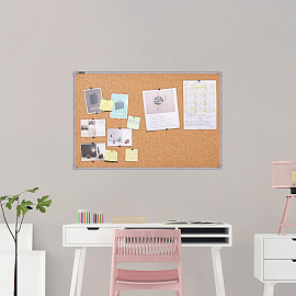 Доска пробковая для объявлений 100х60 см, металлическая рамка, BS, П-60, П*60