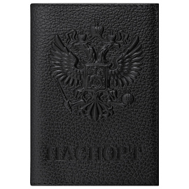 Обложка для паспорта натуральная кожа флоттер, "Герб", черная, BRAUBERG, 237198
