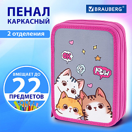 Пенал BRAUBERG, 2 отделения, полиэстер, 21х14 см, "Hi there", 273536
