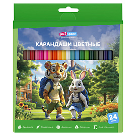 Карандаши цветные ArtSpace "School mood", 24цв., шестигранные, заточен., картон. упак., европодвес