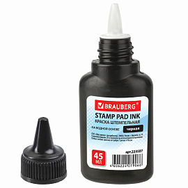 Краска штемпельная BRAUBERG, черная, 45 мл, на водной основе, 223597 фото Краска штемпельная BRAUBERG, черная, 45 мл, на водной основе, 223597
