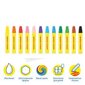 Мелки масляные Мульти-Пульти "Енот в Китае", 12цв., шестигранные, картон, европодвес