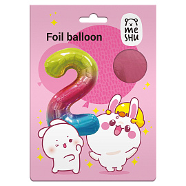 Воздушный шар, 40", MESHU, цифра 2, розовый, фольгированный