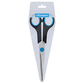 Ножницы OfficeSpace 17,1см, черные с синими вставками, ПВХ чехол с европодвесом