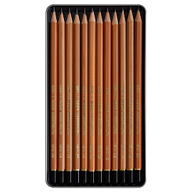 Набор карандашей чернографитных художественных Koh-i-Noor заточенные шестигранные, корпус бежевый (12 штук)