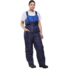 Полукомбинезон рабочий зимний женский з07-ПК со светоотражающим кантом синий/васильковый из ткани дюспо (размер 56-58, рост 170-176)