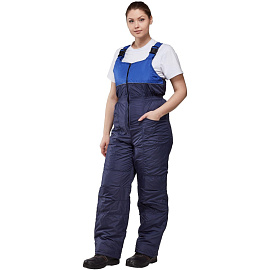 Полукомбинезон рабочий зимний женский з07-ПК со светоотражающим кантом синий/васильковый из ткани дюспо (размер 56-58, рост 170-176)
