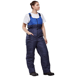 Полукомбинезон рабочий зимний женский з07-ПК со светоотражающим кантом синий/васильковый из смесовой ткани (размер 60-62, рост 158-164)