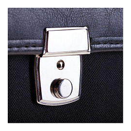 Портфель OfficeSpace "London", ткань, черный, 2 отделения, метал. замок, с ремнем