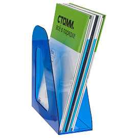 Лоток для бумаг вертикальный СТАММ "Фаворит", тонированный синий, ширина 90мм фото Лоток для бумаг вертикальный СТАММ "Фаворит", тонированный синий, ширина 90мм