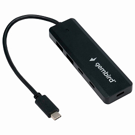 Хаб USB 3.1, 2xUSB, 2xType-C, с дополнительным питанием (Type-C), кабель Type-C 19 см, черный, GEMBIRD UHB-C425