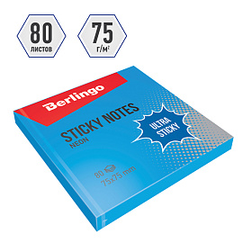 Самоклеящийся блок Berlingo "Ultra Sticky", 75*75мм, 80л., синий неон