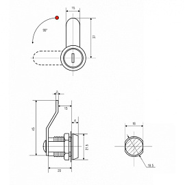 Замок почтовый EU 20 мм 90 градусов изогнутый ригель