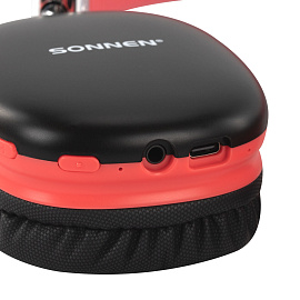 Наушники беспроводные накладные полноразмерные раздвижные мультирежимные, SONNEN HP-B12BR, Bluetooth 5.4, черный/коралловый, 514128
