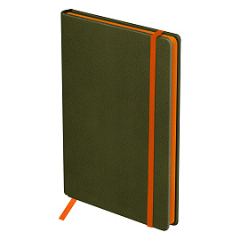 Ежедневник недатированный, А5, 136л., твердый переплет, кожзам, BG "Contrast. Khaki", болотный, цветной срез, на резинке