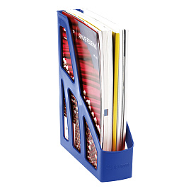 Лоток для бумаг вертикальный СТАММ "Лидер", синий, ширина 75мм фото Лоток для бумаг вертикальный СТАММ "Лидер", синий, ширина 75мм