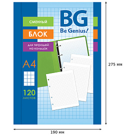 Сменный блок 120л., А4, BG, белый, пленка т/у, с вкладышем