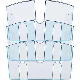 Лоток настенный А4 вертикальный (310x430 мм) пластиковый 3 отделения прозрачный синий Attache
