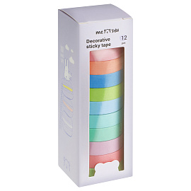 Набор клейких декоративных лент MESHU "Macaron", 12шт, бумажный бокс