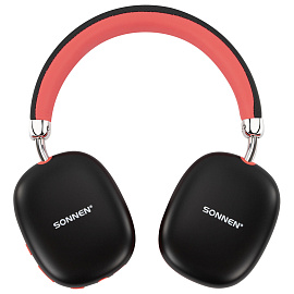 Наушники беспроводные накладные полноразмерные раздвижные мультирежимные, SONNEN HP-B12BR, Bluetooth 5.4, черный/коралловый, 514128