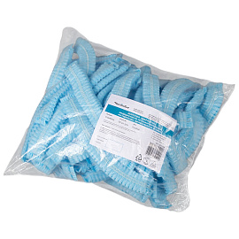 Шапочка одноразовая Шарлотта голубая (50 штук в упаковке) фото Шапочка одноразовая Шарлотта голубая (50 штук в упаковке)