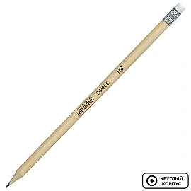 Карандаш чернографитный HB с ластиком Attache заточенный круглый из натурального дерева