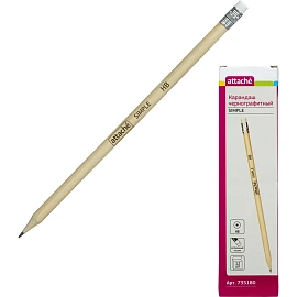 Карандаш чернографитный HB с ластиком Attache заточенный круглый из натурального дерева