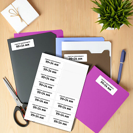 Этикетки самоклеящиеся Комус (ProMega Label) 99х34 мм 16 штук на листе белые с закругленными углами (100 листов в упаковке)