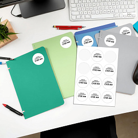 Этикетки самоклеящиеся круглые Комус (ProMega Label) d60 мм 12 штук на листе белые (100 листов в упаковке)