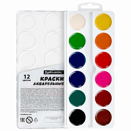 Краски акварельные BRAUBERG 12 цветов "Футбол", медовые, круглые кюветы, 192565