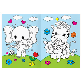 Раскраска с цв. фоном А4, 16 стр., ТРИ СОВЫ "Животные в стиле kawaii