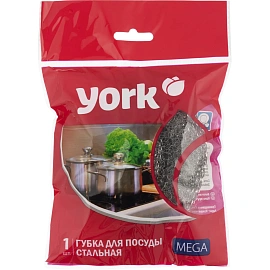 Губка-мочалка для уборки York Мега металлическая 11x11 см 45 г
