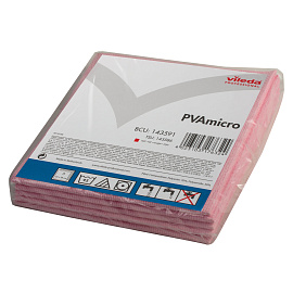 Салфетки хозяйственные Vileda Professional PVAmicro микрофибра 38x35 см 250 г/кв.м красные (5 штук в упаковке)