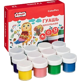 Гуашь Комус Класс (№1 School) ColorPics 12 цветов по 10 мл